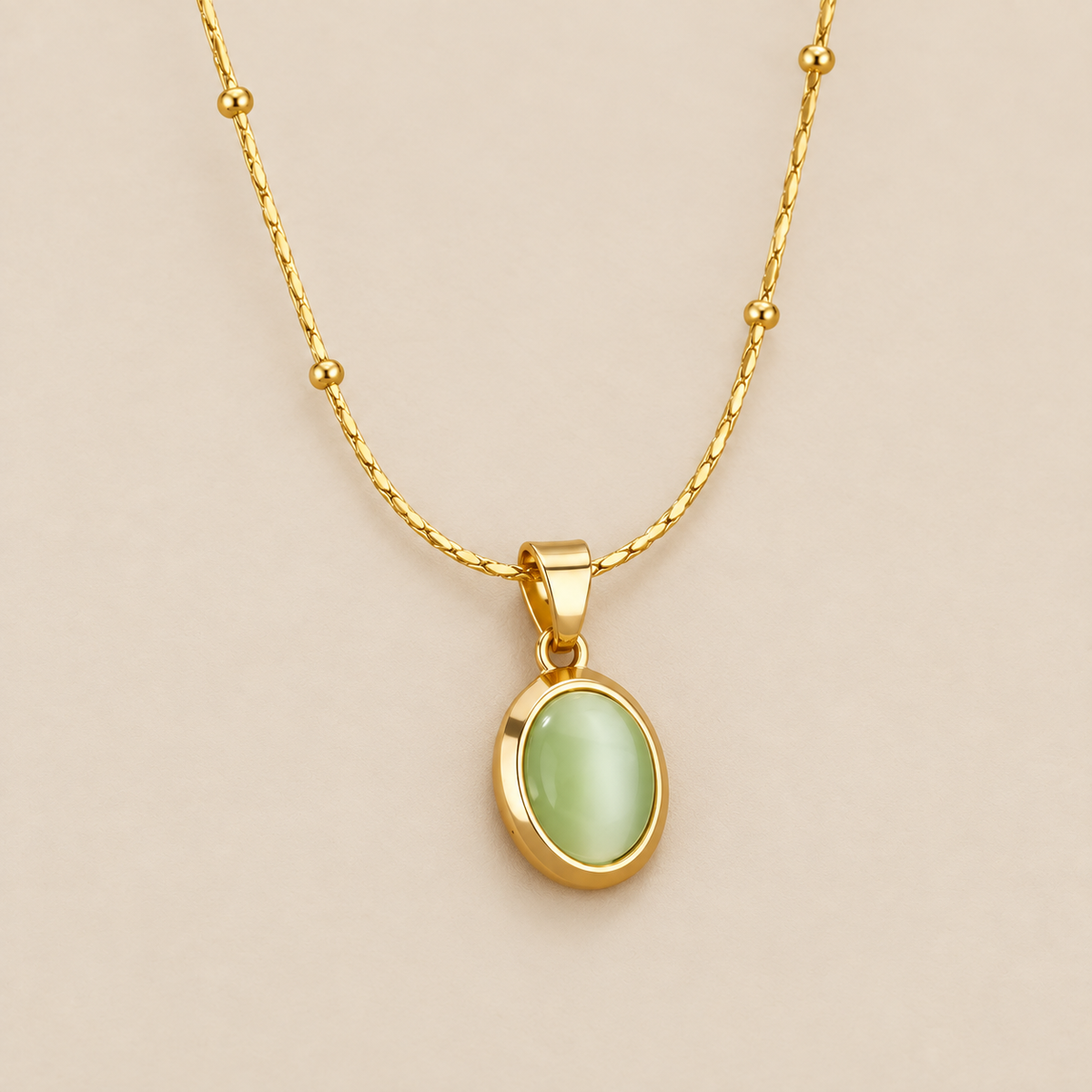 Opal Oval Colorful Gold Necklace — cream studio photograph