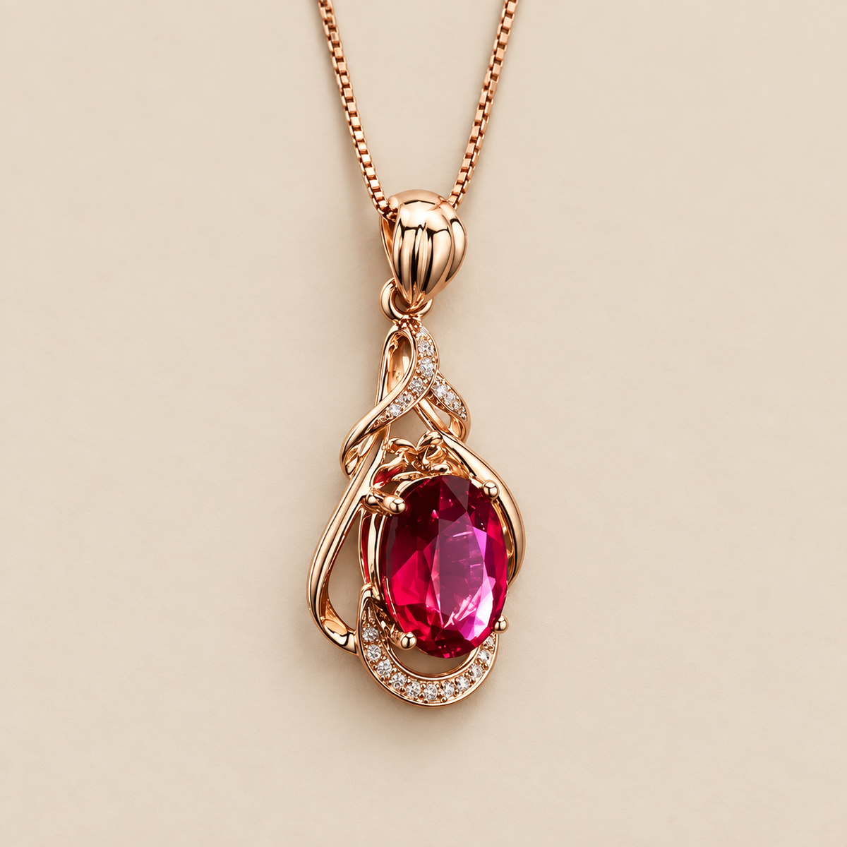 Fotografía del collar dorado con cristal rojo