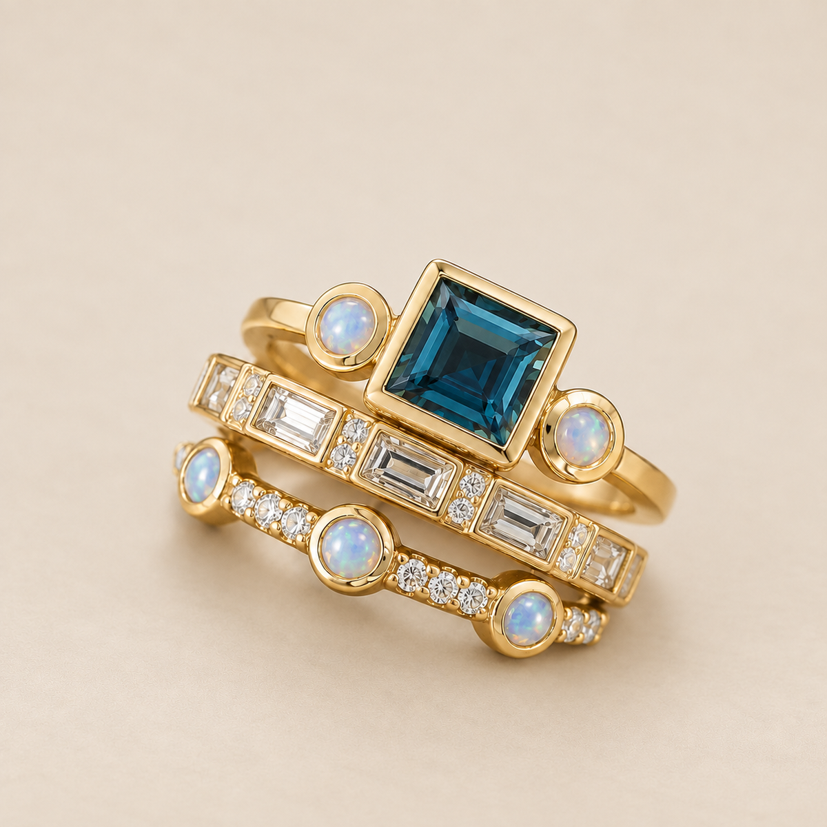 Ocean - Vintage Crystal Ring Set