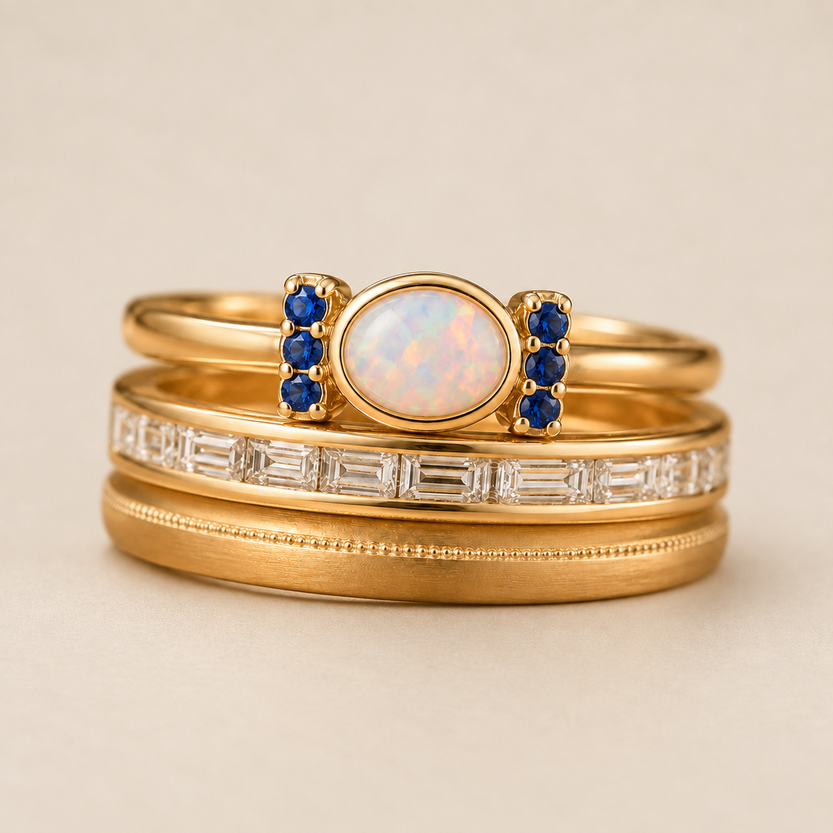 Oprah - Vintage Golden Opal Ring Set