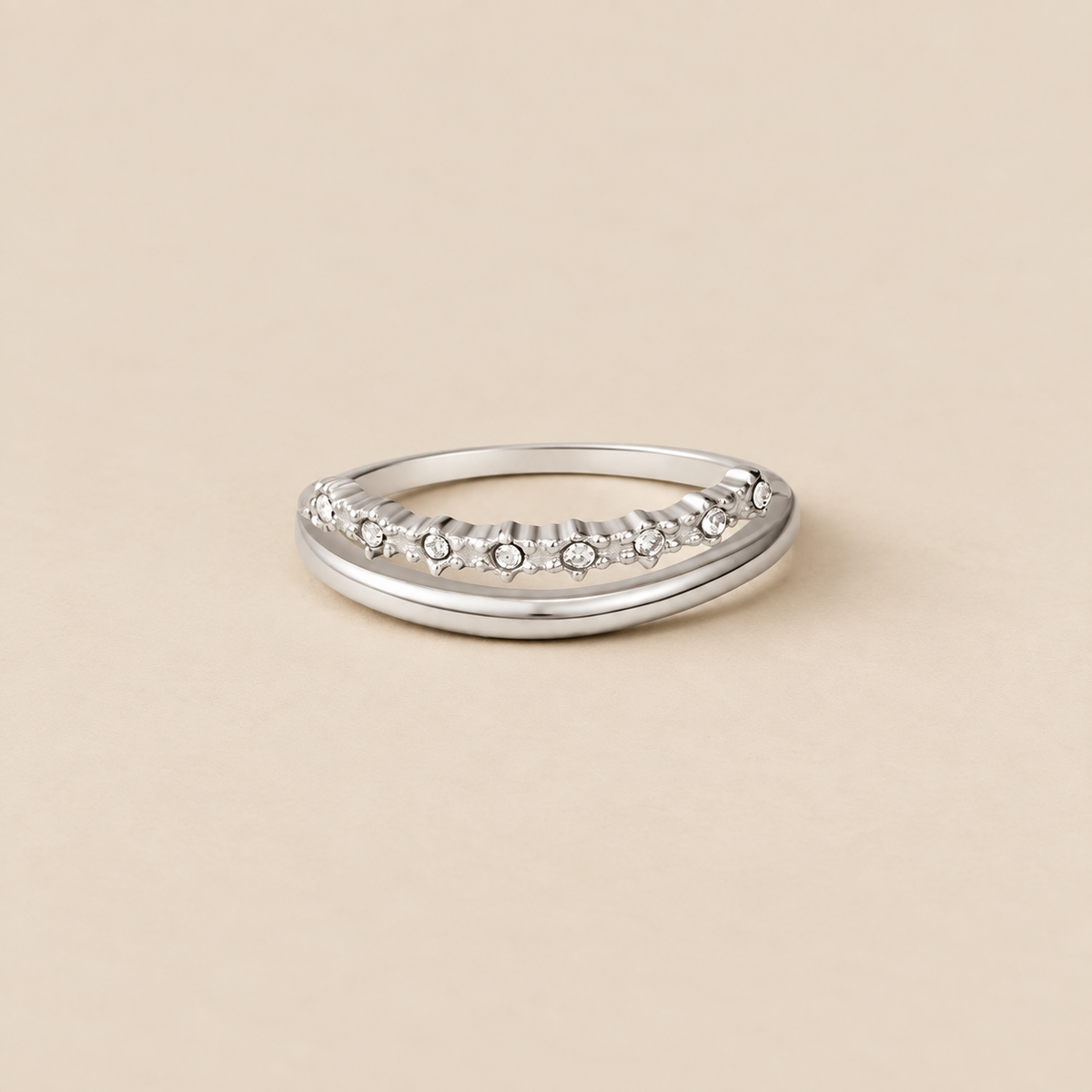 Silver Marissa White Crystal Layered Ring