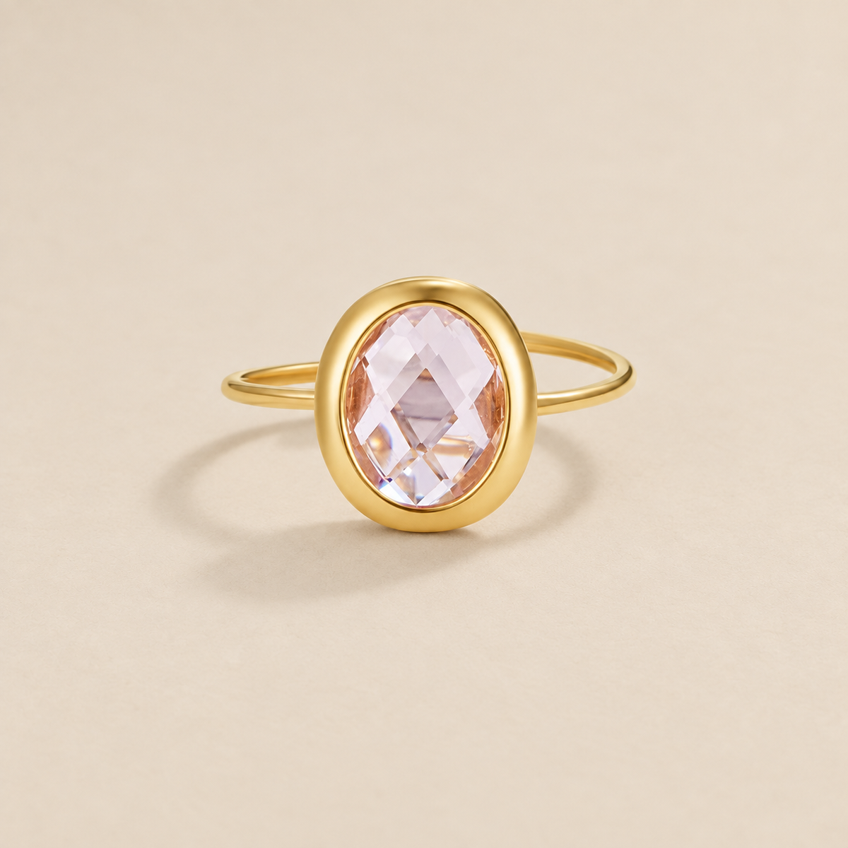 Pink Rose Crystal Gold Ring