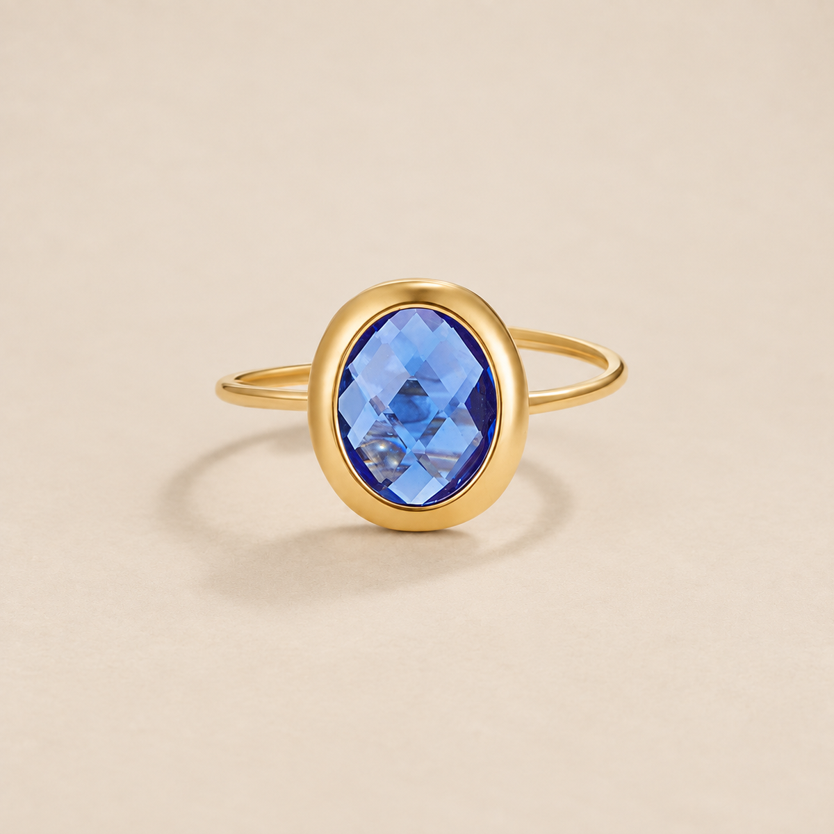 Sapphire Blue Crystal Gold Ring