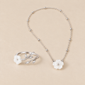 Conjunto de flor blanca plateada sobre fondo crema