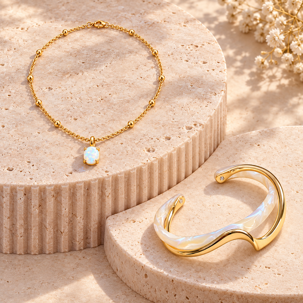 Conjunto de ópalo dorado sobre piedra natural