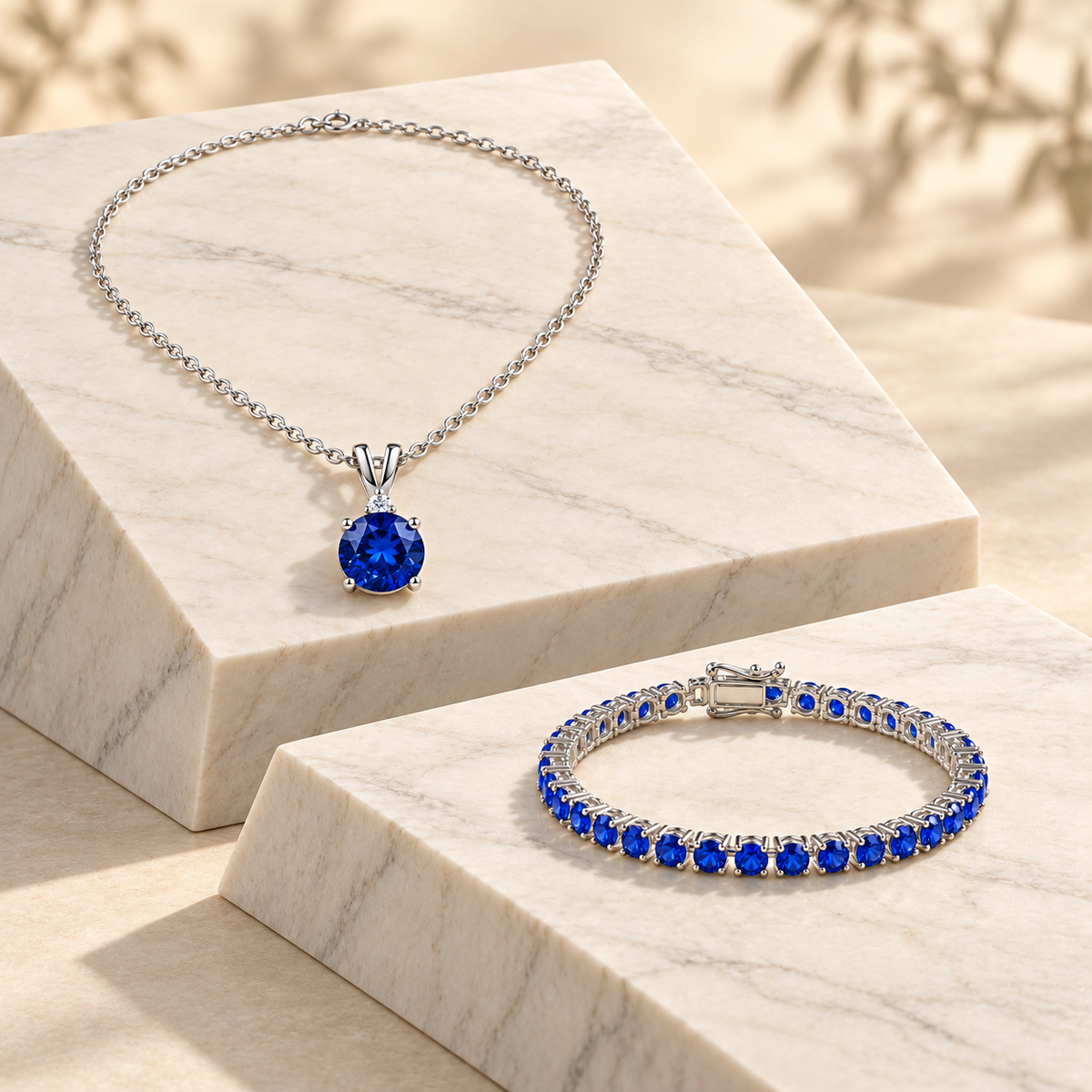 Sapphire Blue Necklace & Bracelet Set — editorial photograph