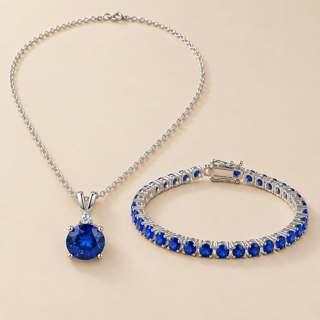 Sapphire Blue Necklace & Bracelet Set — studio photograph