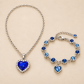 Blue Heart Necklace & Bracelet Set — studio photograph