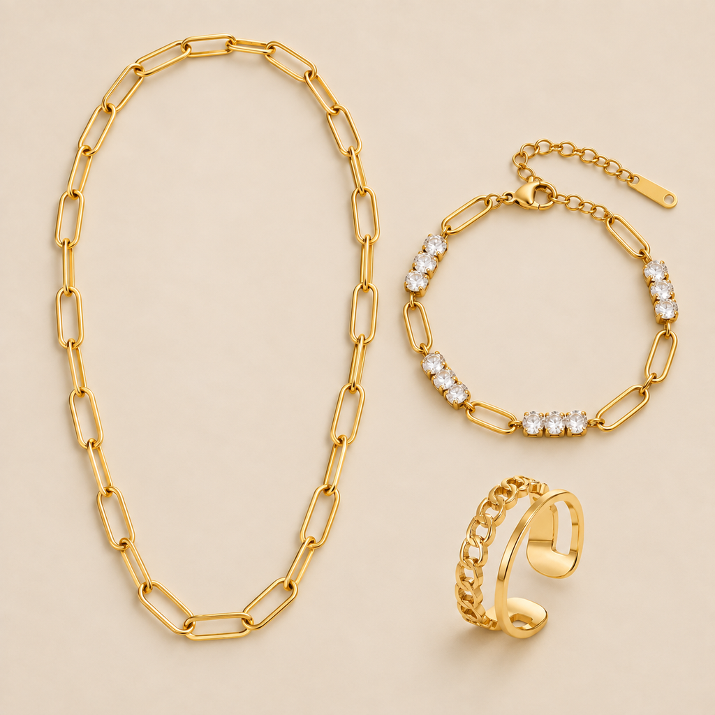 Conjunto Eslabones dorados, fotografía de estudio
