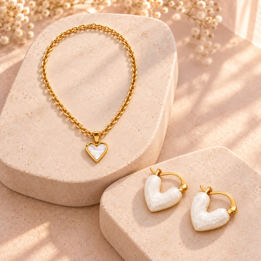 Conjunto Corazones blancos sobre piedra texturizada