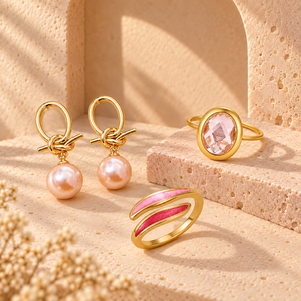 Conjunto de joyas Acentos Rosas sobre piedra clara