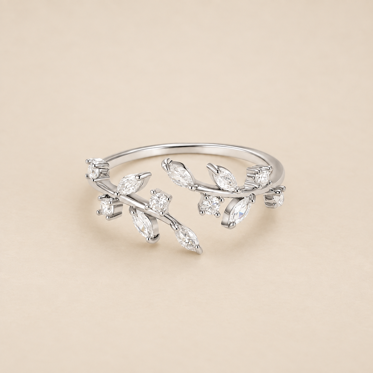Silver Crystal Vine Ring