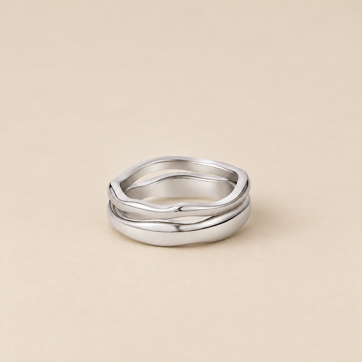 Silver Madison Wave Ring Set