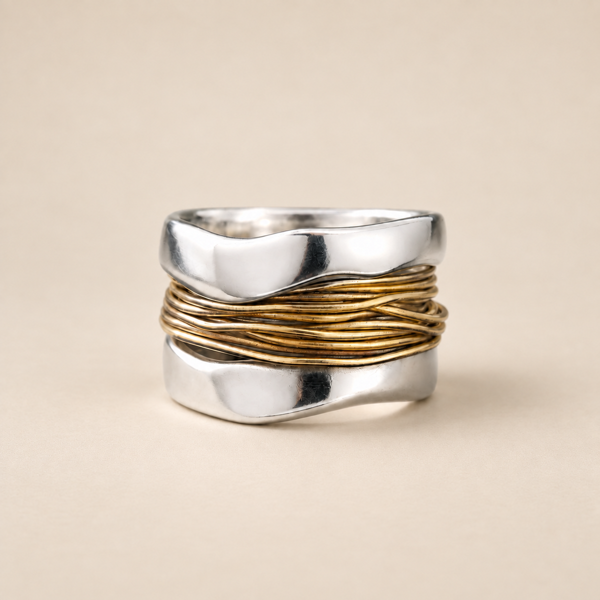 Silver Ring with Golden Threads