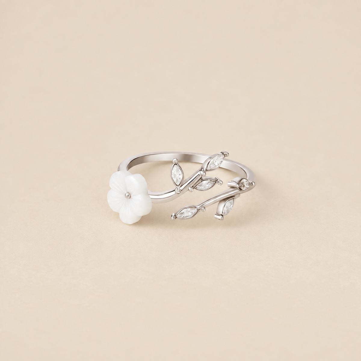 Silver White Blossom Flower Ring
