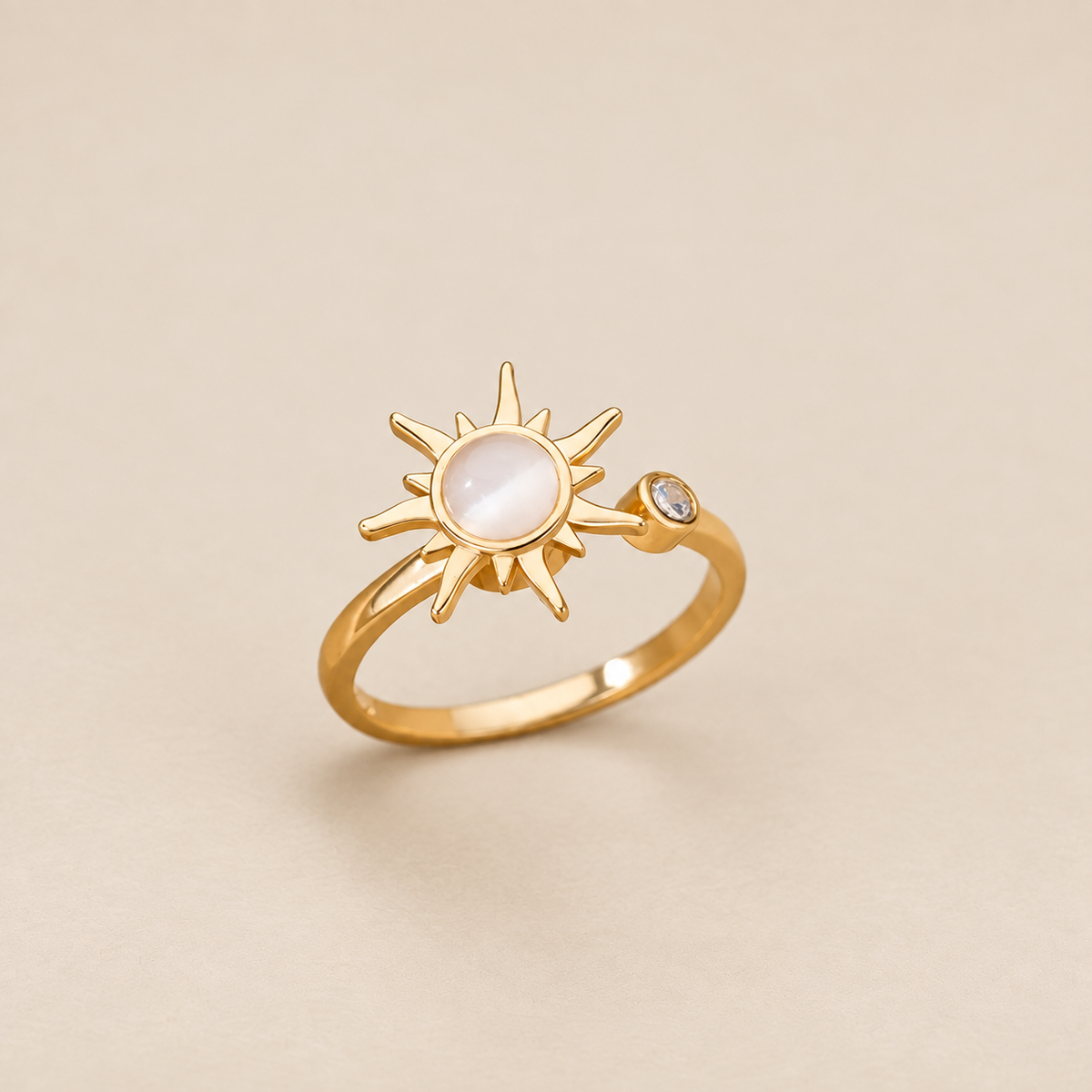 Celestial Sunbeam Moonstone Adjustable Gold Ring