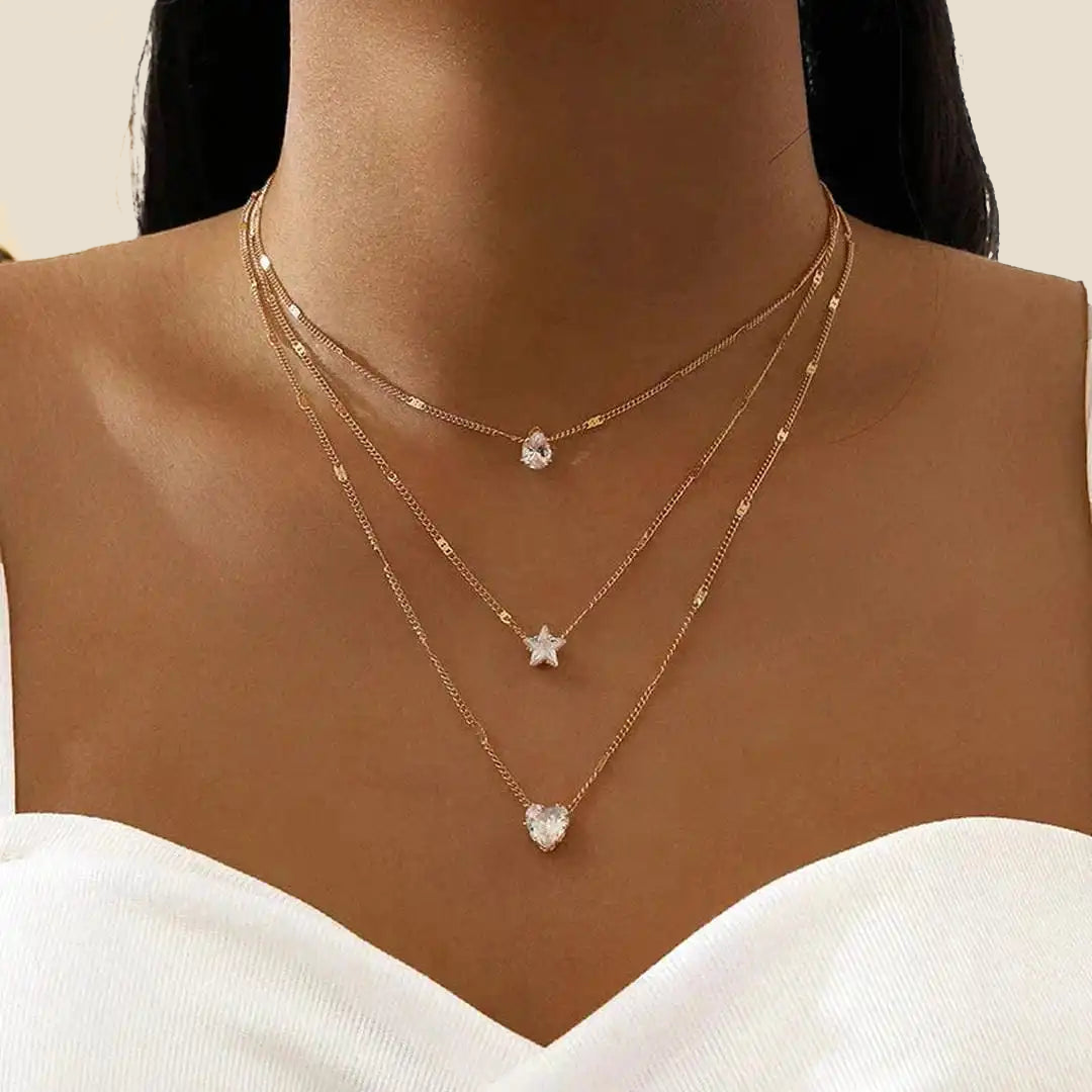 Triple Pendant Necklace with Gold Zirconia