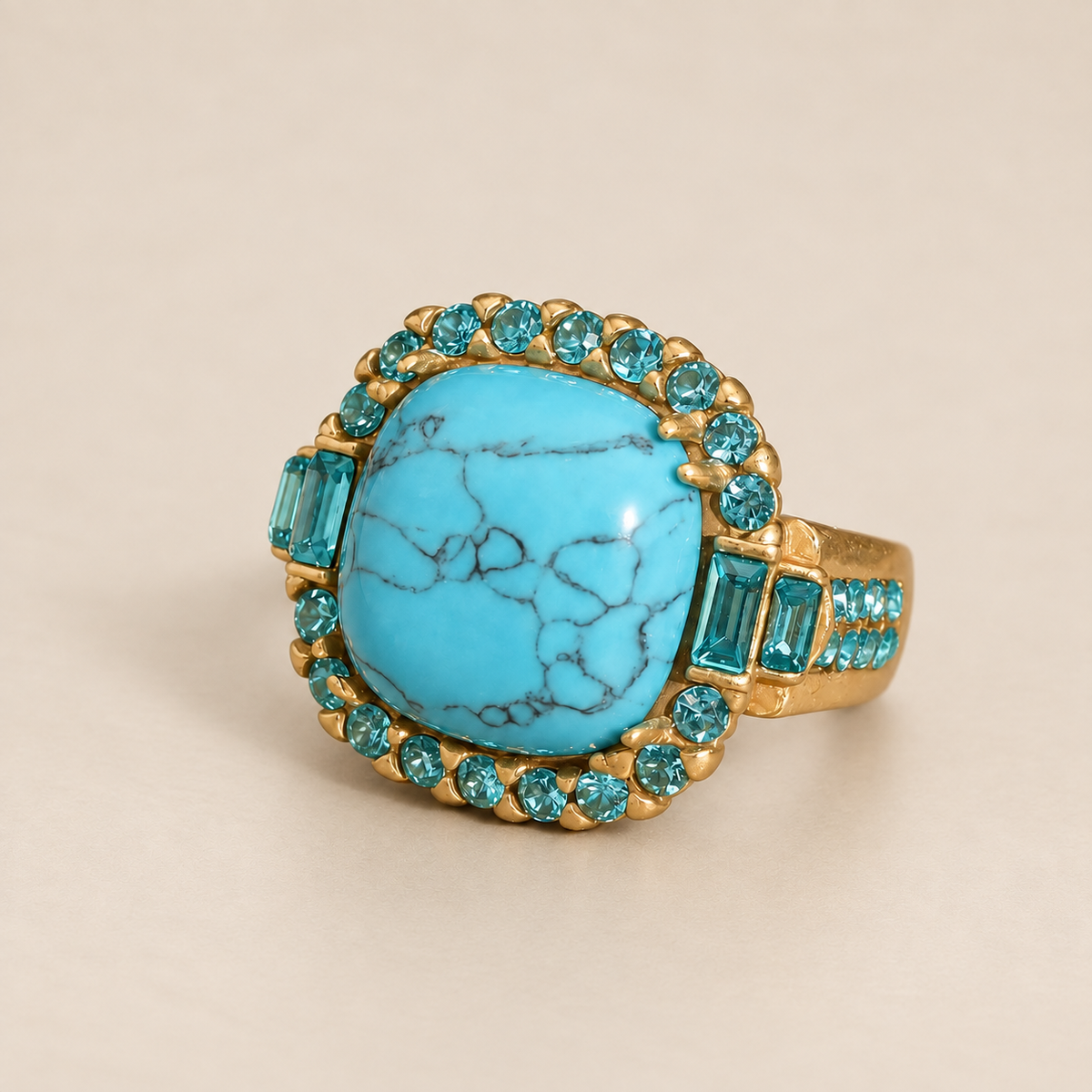 Golden Turquoise Stone Zirconia Ring