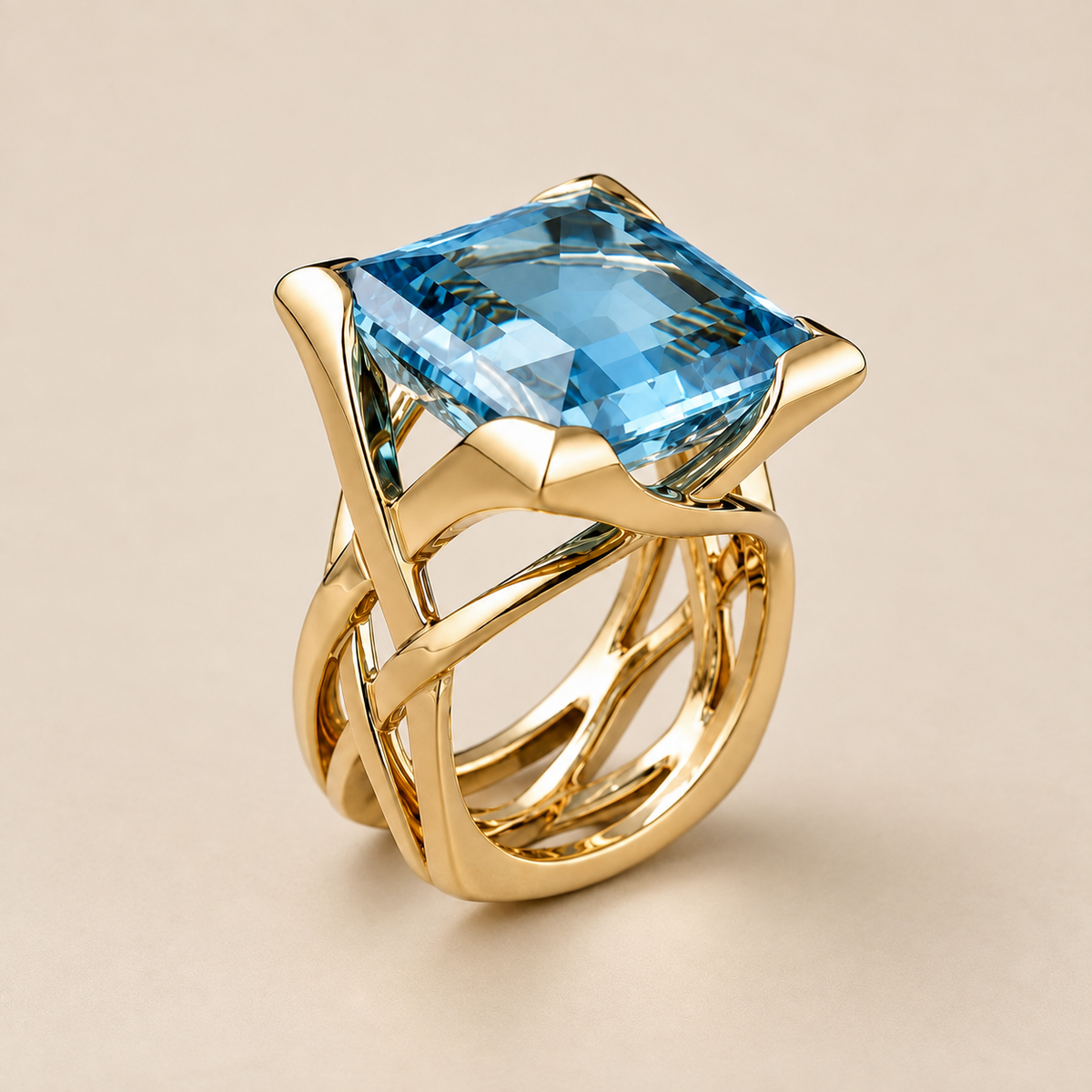 Vintage Rose Gold Blue Zirconia Ring