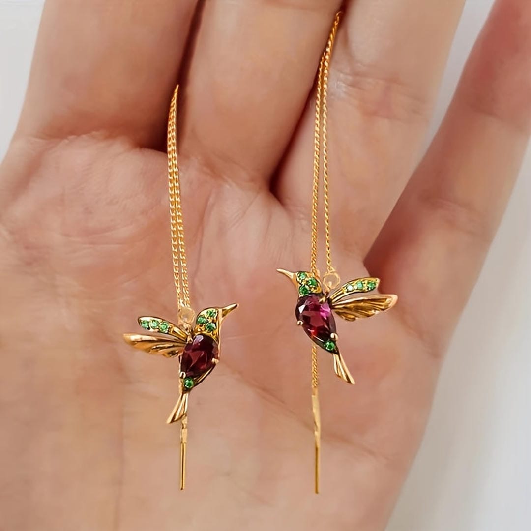 Pendientes Enhebrados Colibrí Gema