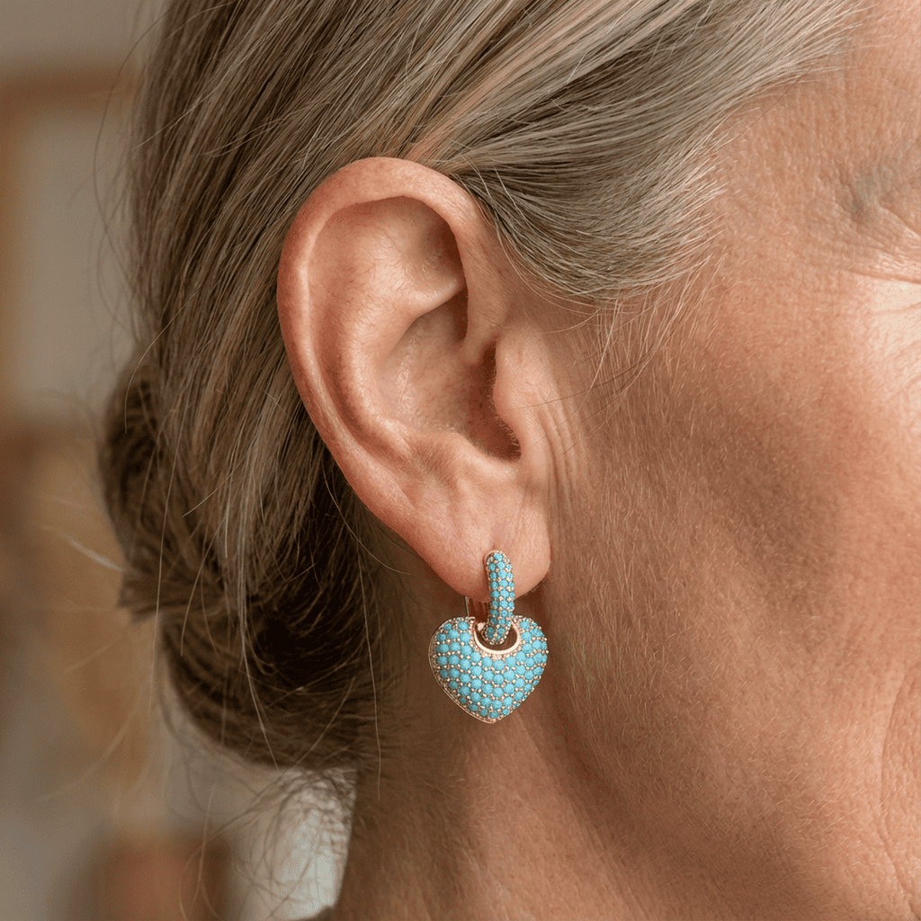 Pendientes de corazón turquesa con pavé