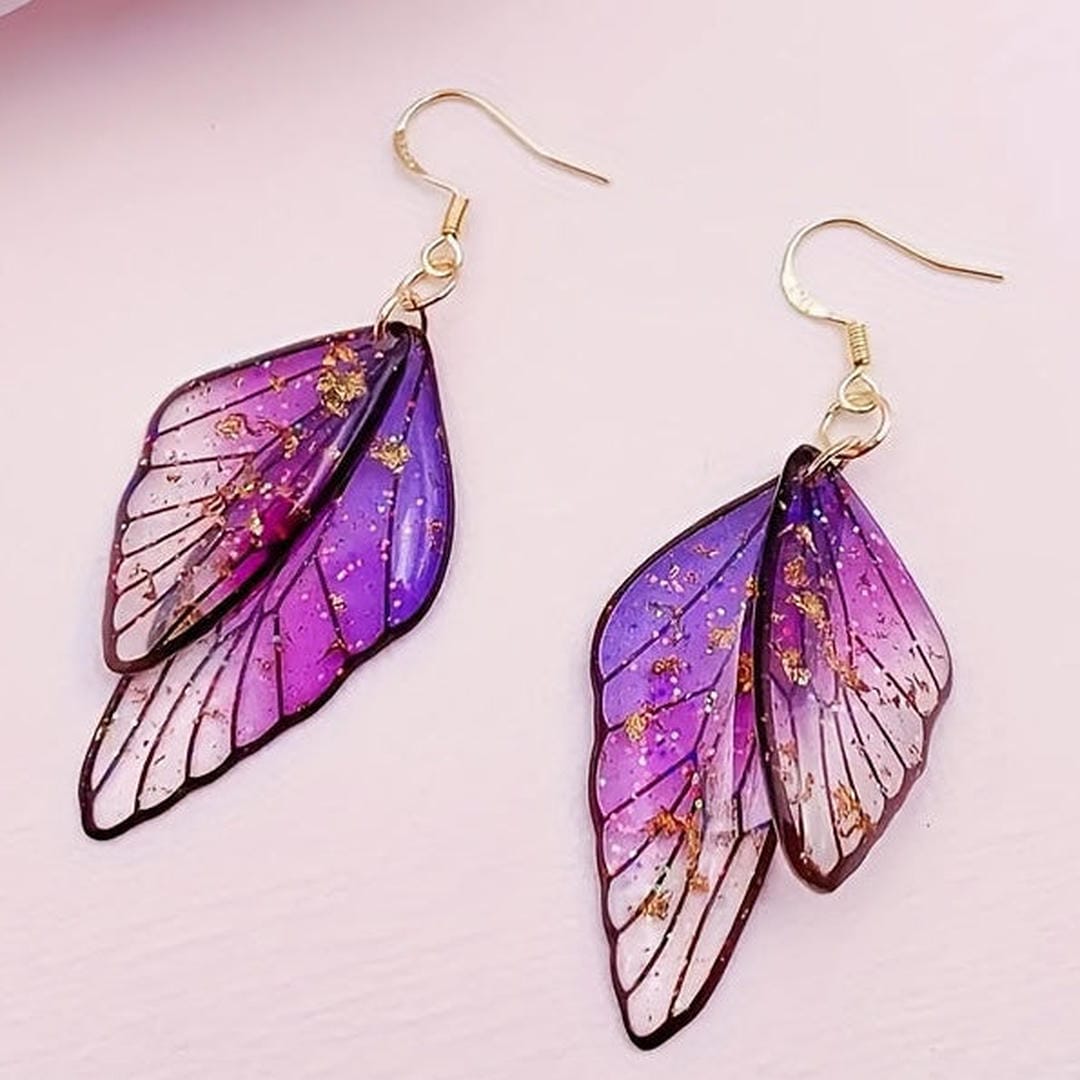 Pendientes Colgantes de Resina con Alas de Mariposa