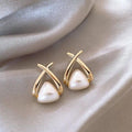 Pendientes Colgantes Perla Triángulo Cruz Vintage