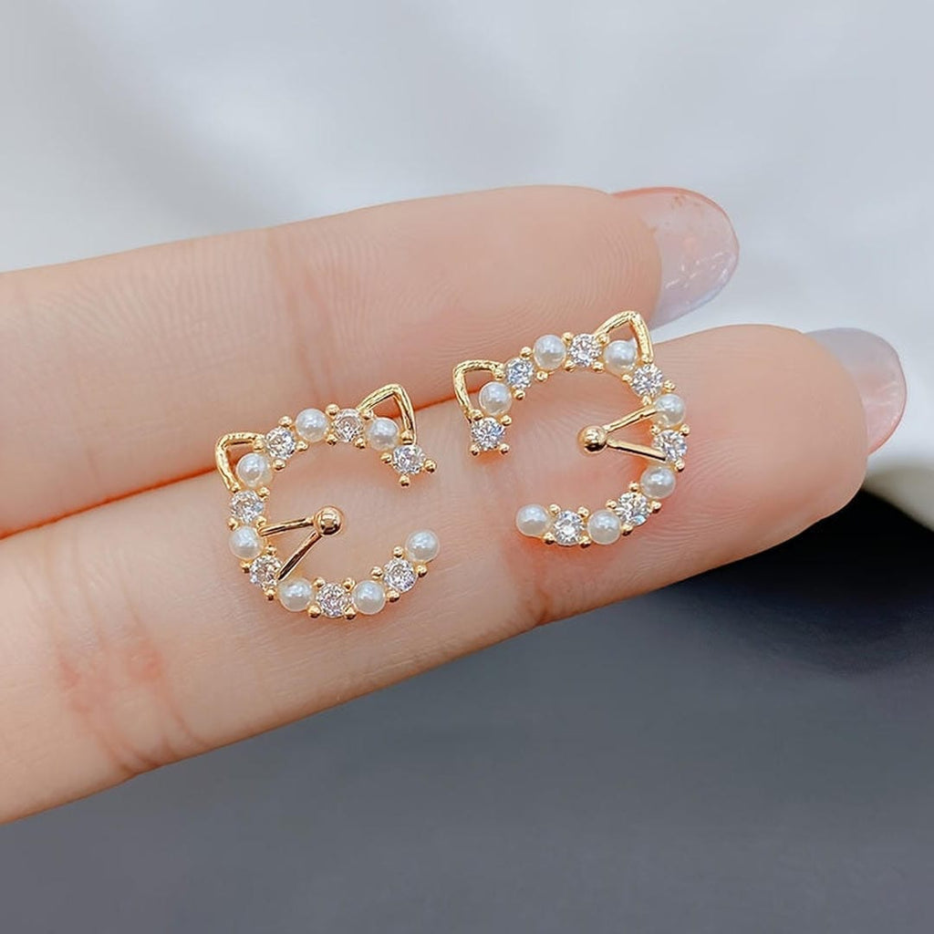 Pendientes de perlas redondos con orejas de gato