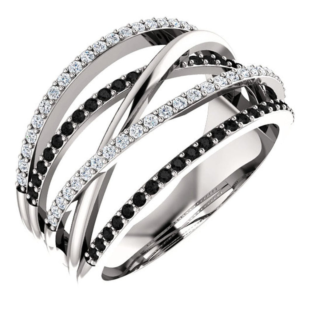 Anillo llamativo cruzado blanco y negro