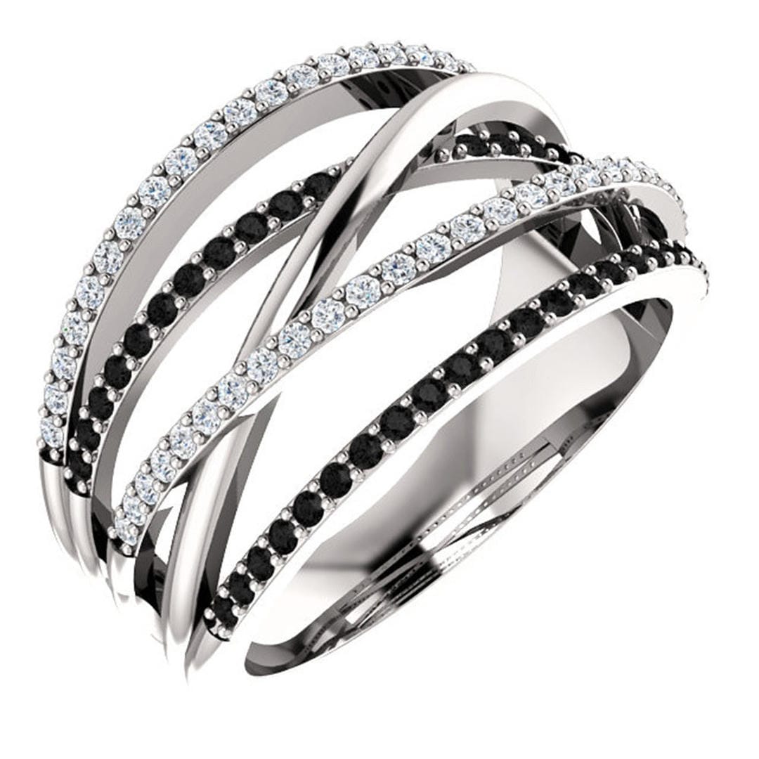 Anillo llamativo cruzado blanco y negro