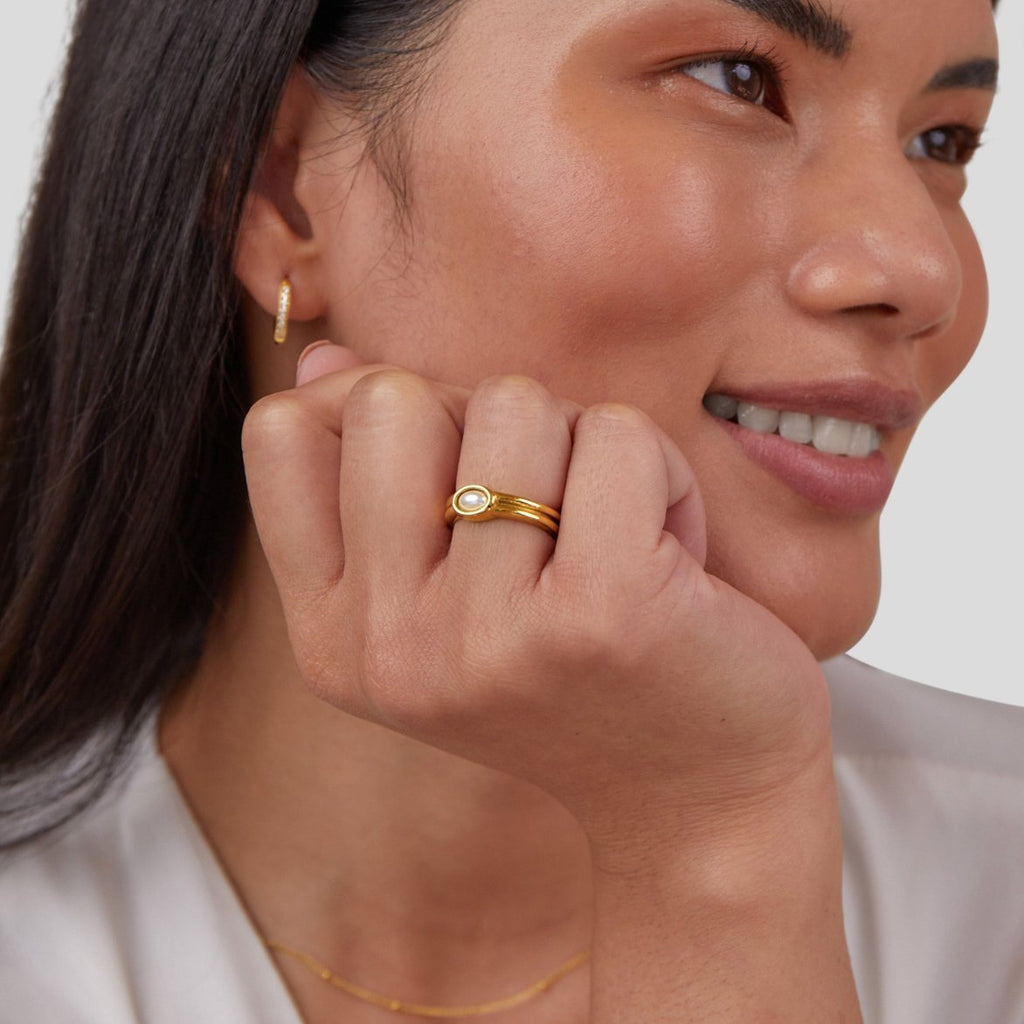 Anillo de Oro de 18K con Perlas Gruesas