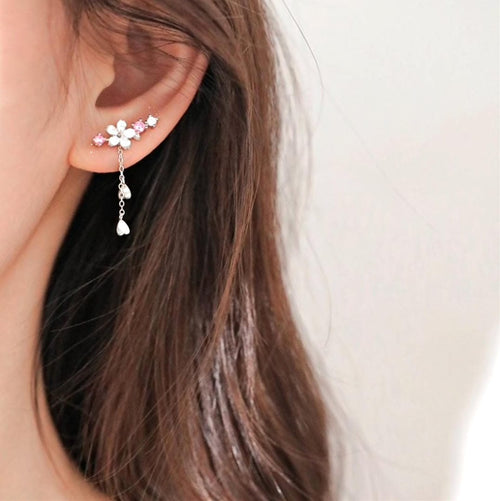 Pendientes de circonita de flor de cerezo