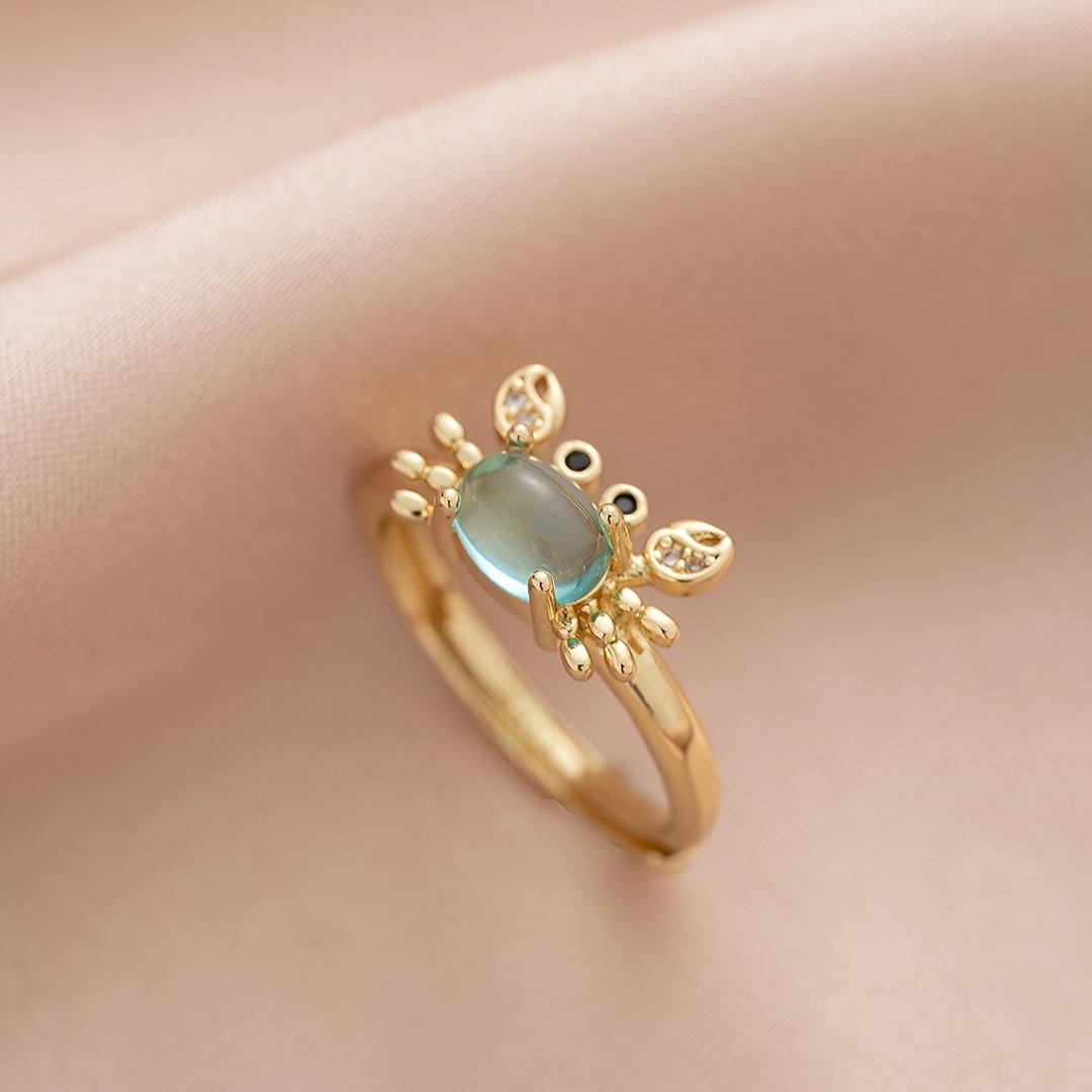 Anillo Ajustable de Cangrejo Mini con Gema
