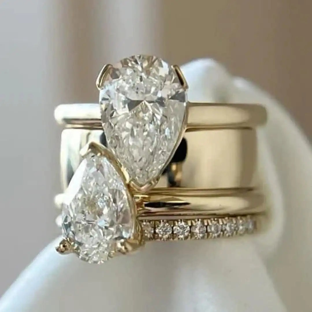 Anillo Colgante Doble de Zirconia Vintage
