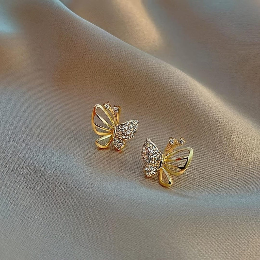 Pendientes de Oro con Pavé de Mariposas