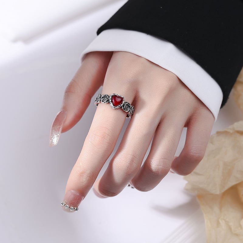Anillo de Plata Vintage Corazón Rosa