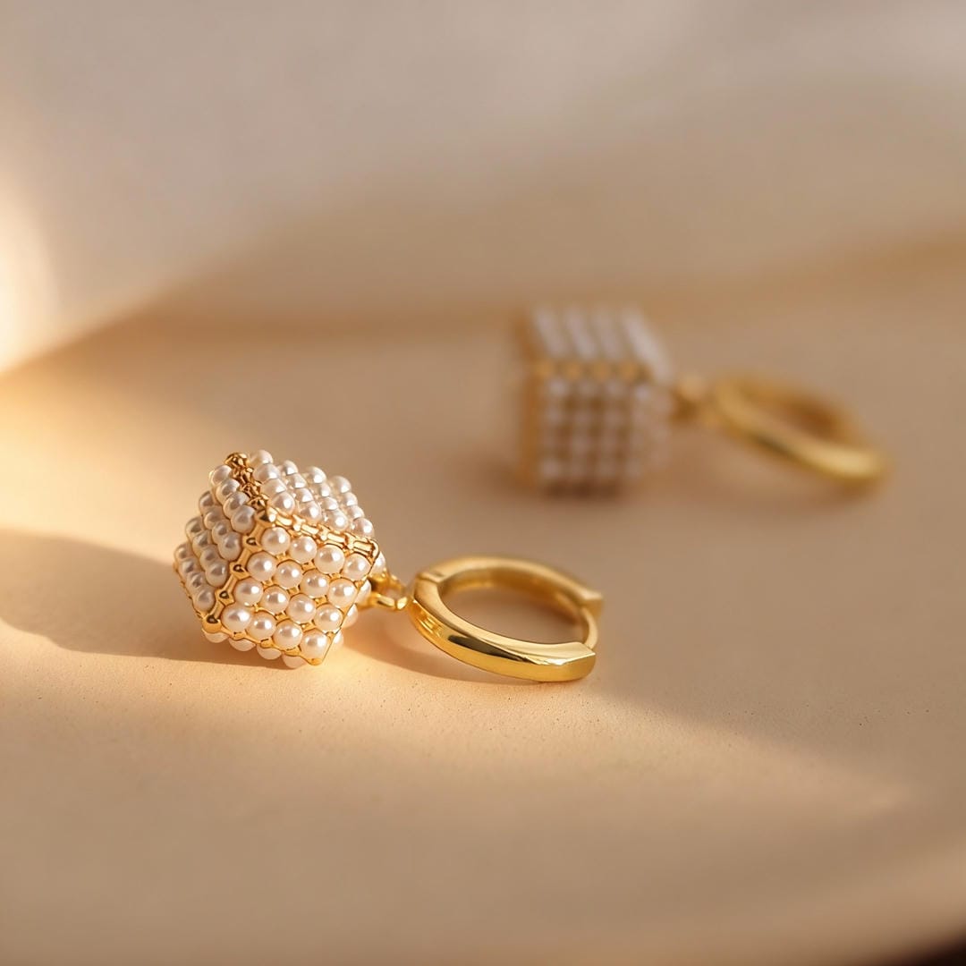 Pendientes colgantes cubo dorado