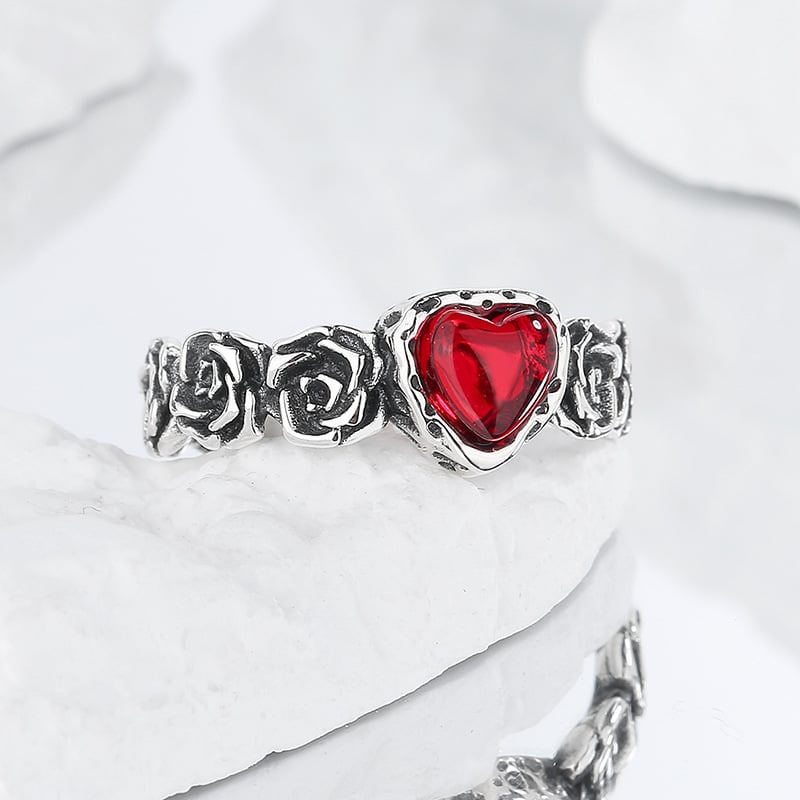 Anillo de Plata Vintage Corazón Rosa
