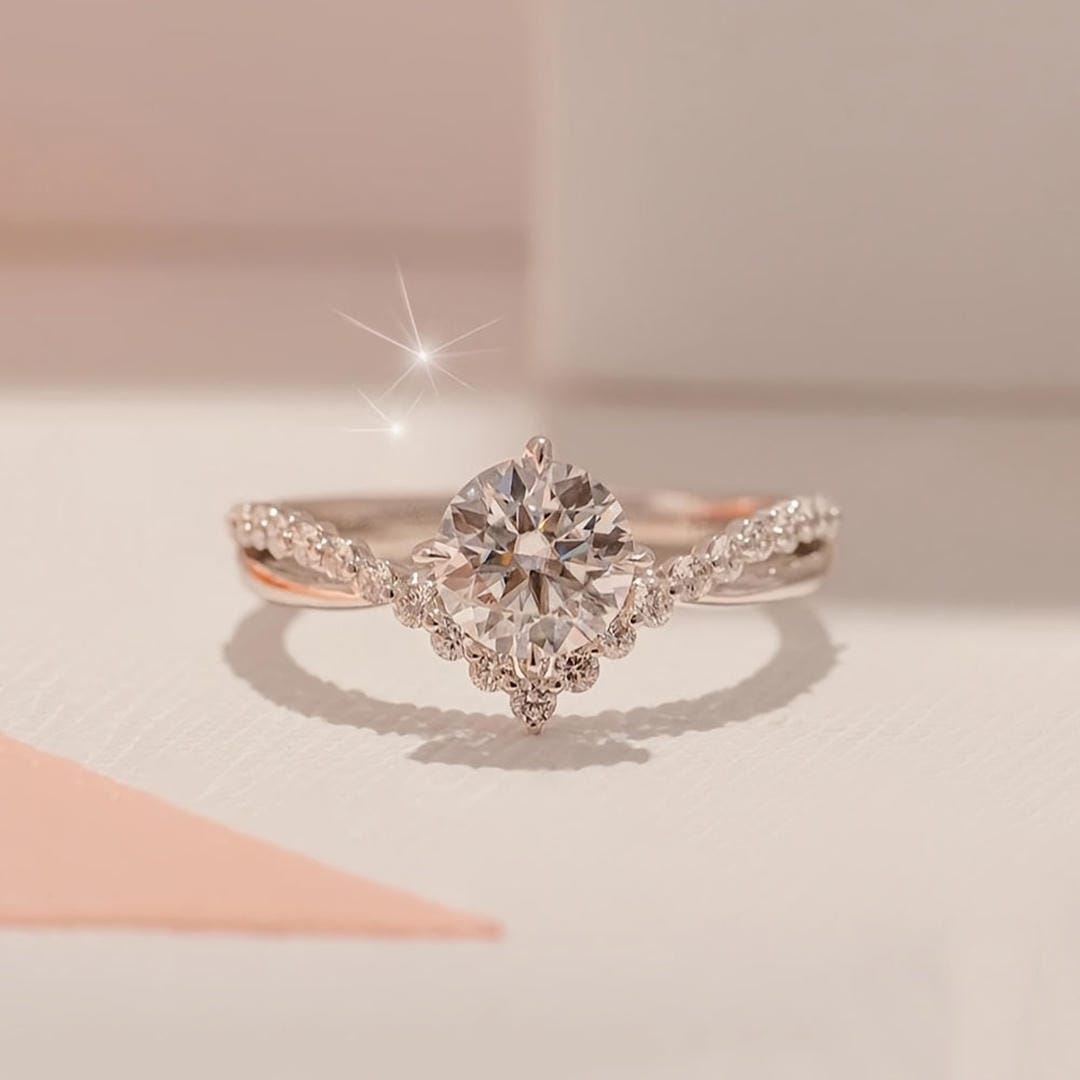 Anillo de promesa de cristal solitario con corona