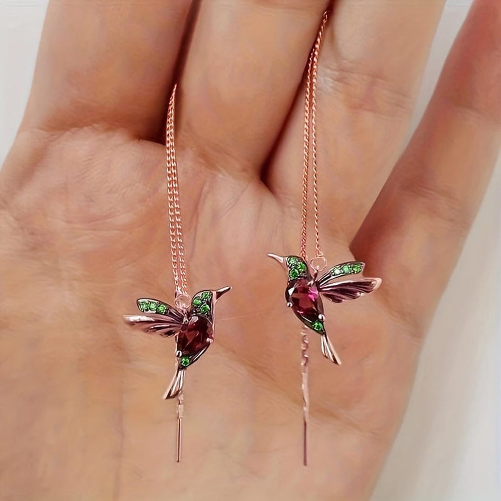 Pendientes Enhebrados Colibrí Gema