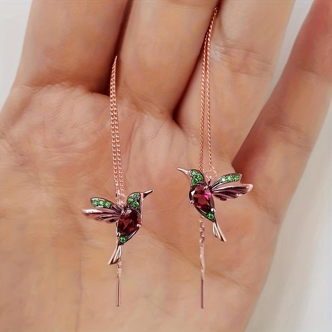 Pendientes Enhebrados Colibrí Gema