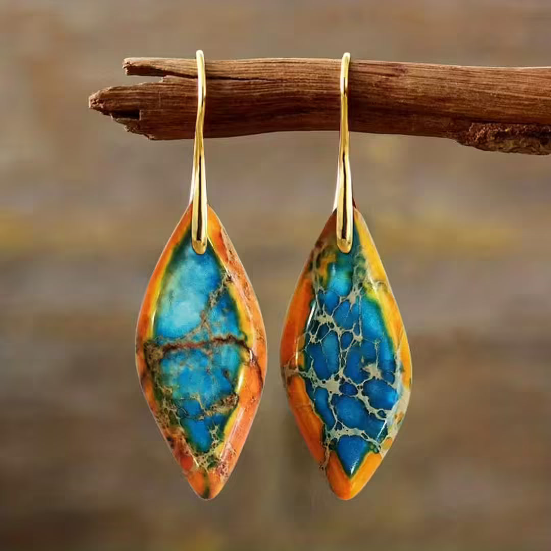 Pendientes bohemios de lava y piedras naturales