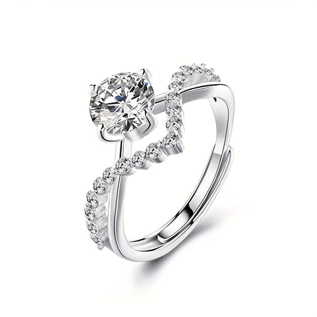 Anillo de promesa de cristal solitario con corona