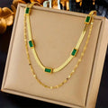 Collar retro dorado de doble capa con gema