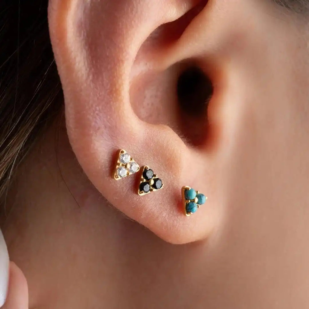 Pendientes de botón micro turquesa trío