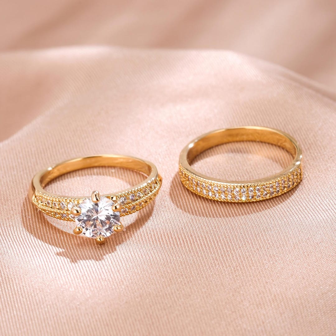 Conjunto de anillos de pavé redondos