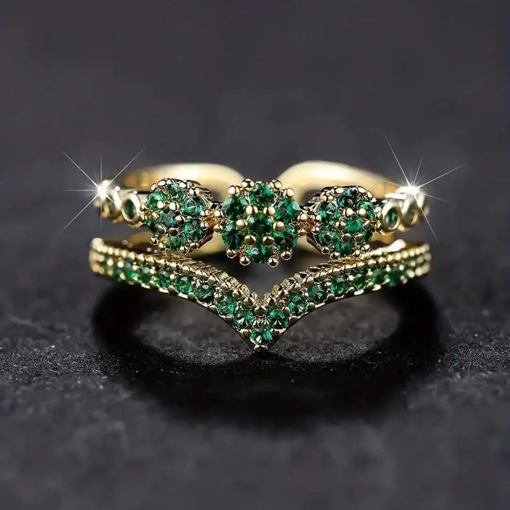 Anillo de Perlas Esmeralda Brillantes