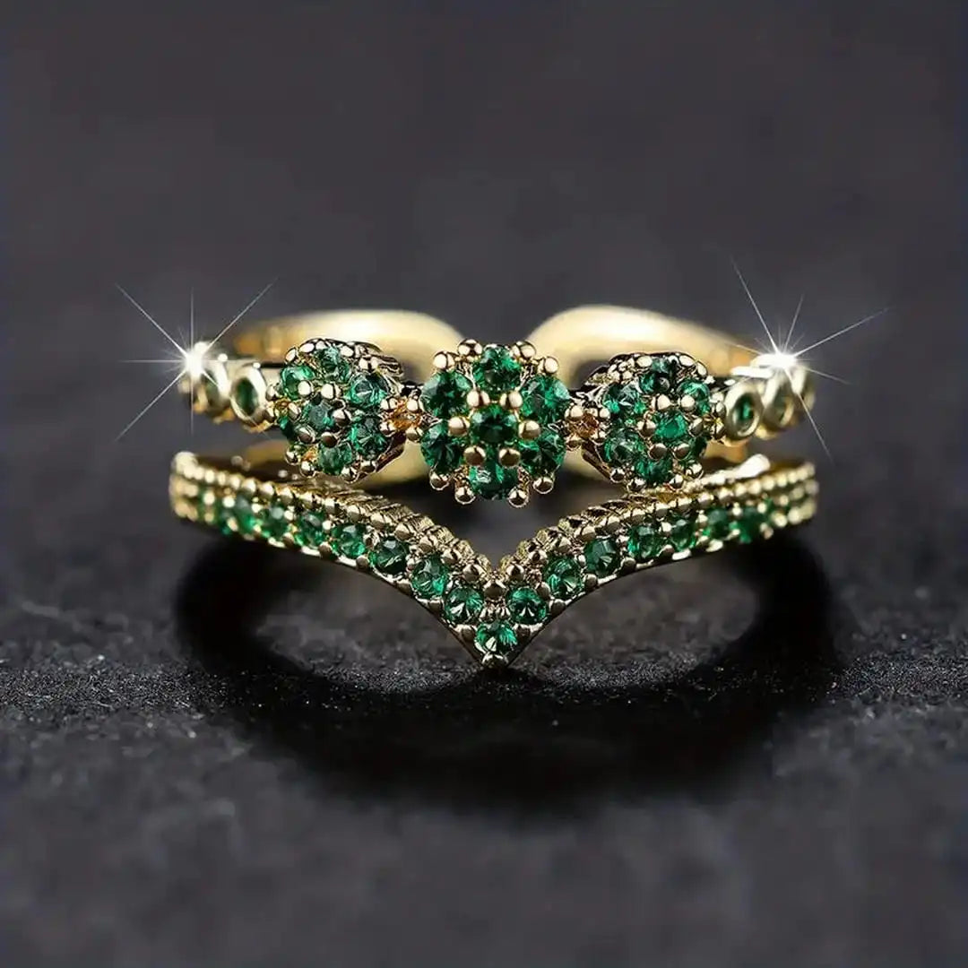 Anillo de Perlas Esmeralda Brillantes