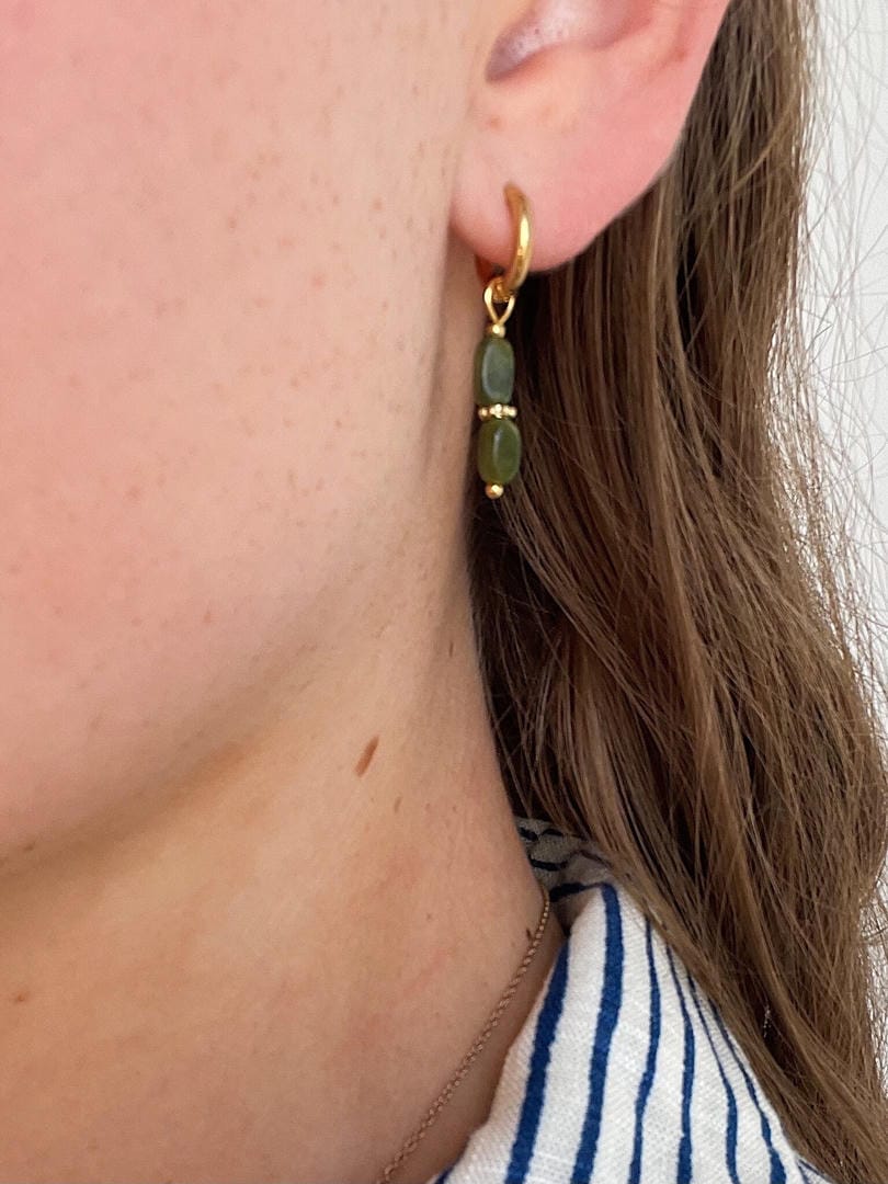 Preciosos Pendientes Colgantes con Doble Gema Verde
