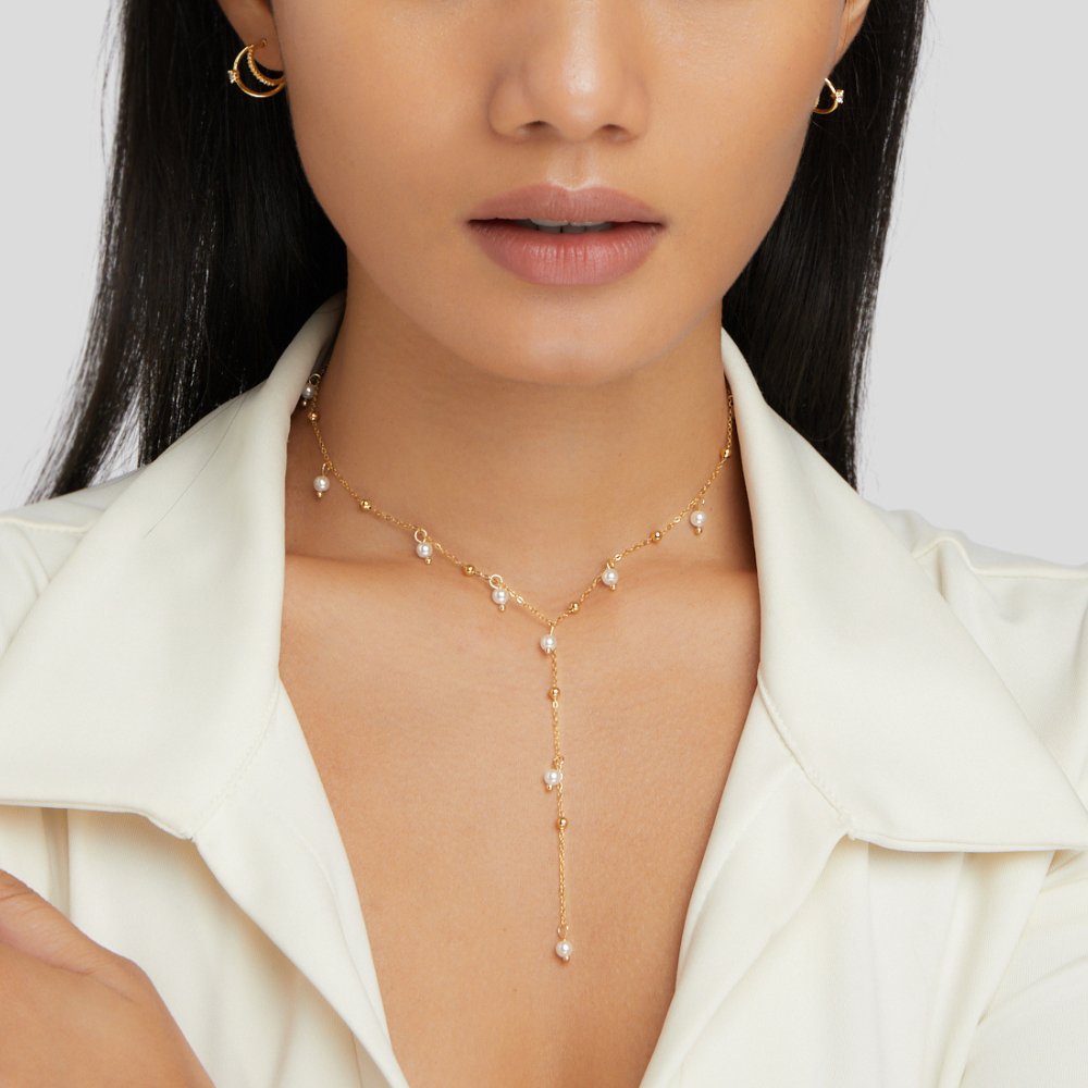 Collar lariat con perla colgante